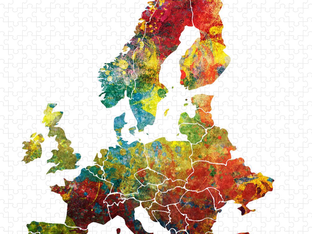 Europe Map Jigsaw Puzzle featuring the digital art Europe Map dark colored by Justyna Jaszke JBJart