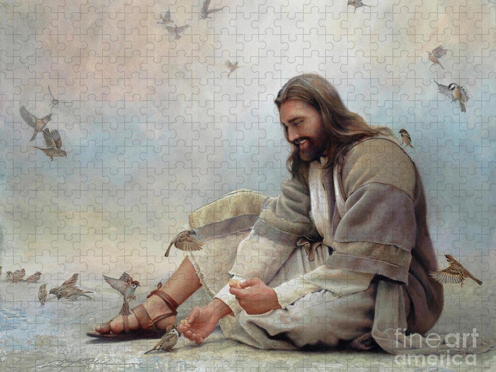 Jesus Puzzle featuring the painting Even A Sparrow by Greg Olsen