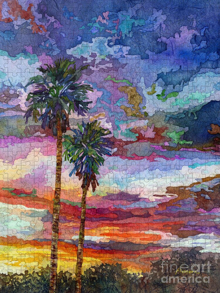 Sunset Jigsaw Puzzle featuring the painting Evening Glow by Hailey E Herrera