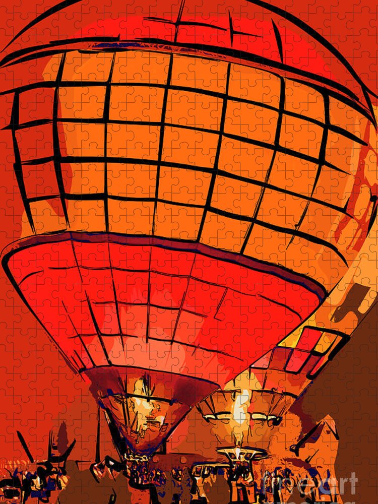 Hot Air Balloons Jigsaw Puzzle featuring the digital art Evening Glow Red And Yellow In Abstract by Kirt Tisdale