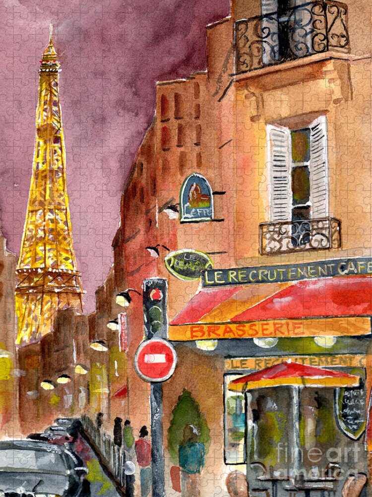 Painting Puzzle featuring the painting Evening in Paris by Sheryl Heatherly Hawkins