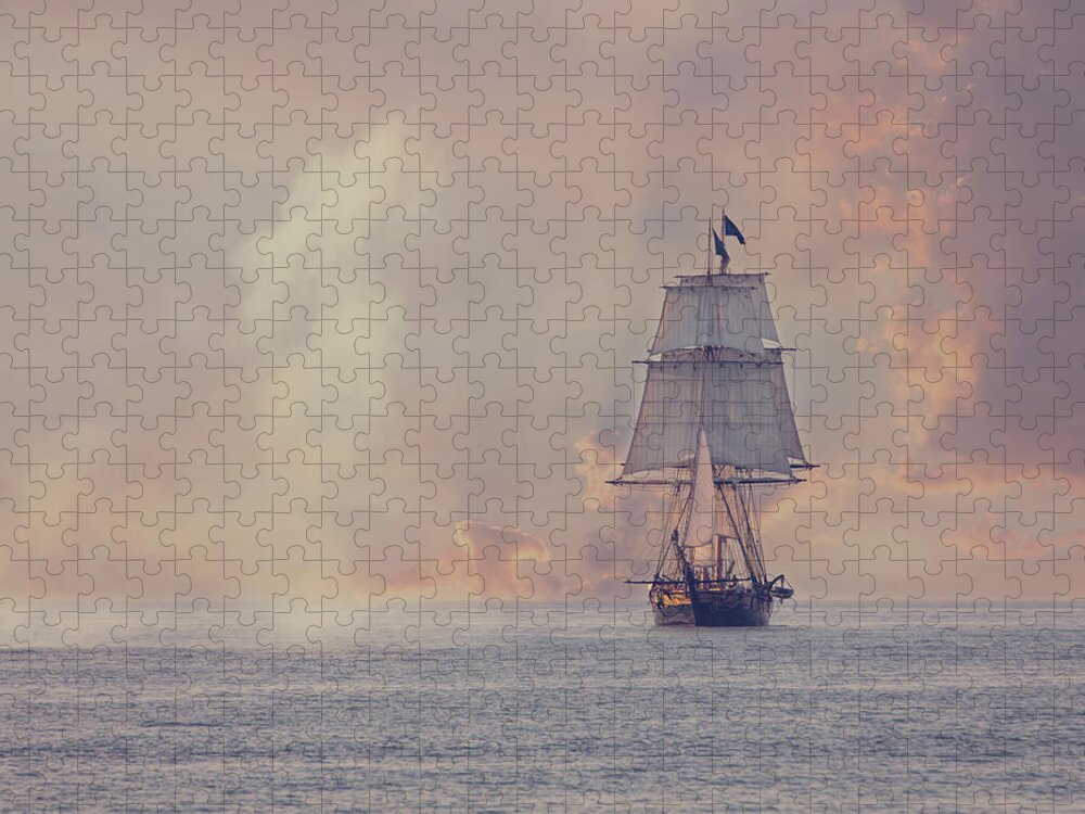 Ship Jigsaw Puzzle featuring the photograph Evening Sail by Deborah Penland