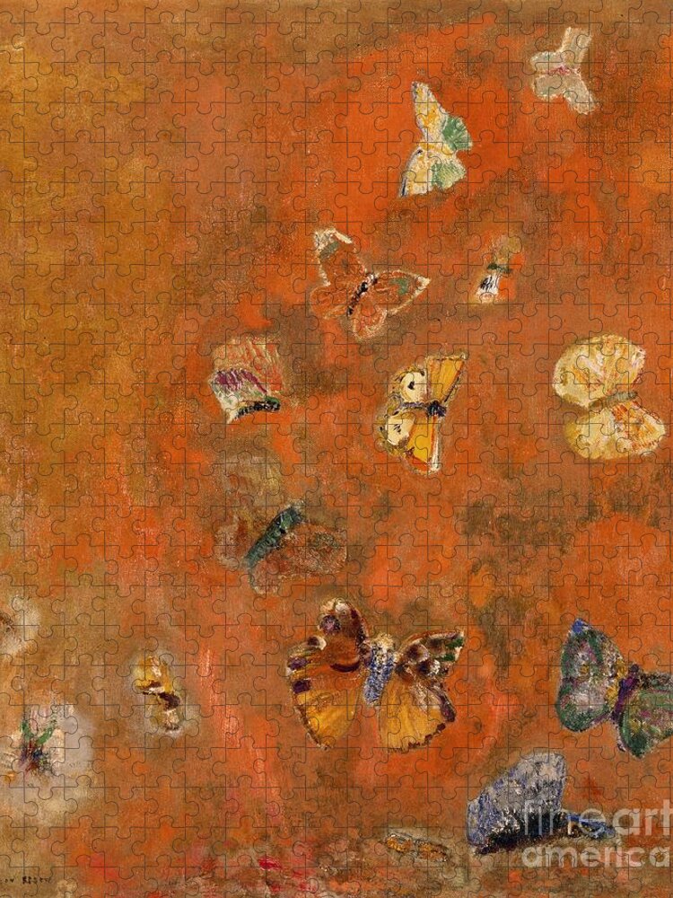 Evocation Jigsaw Puzzle featuring the painting Evocation of Butterflies by Odilon Redon