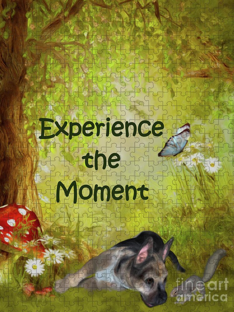 Inspirational Jigsaw Puzzle featuring the painting Experience The Moment Puppy Inspirational by Smilin Eyes Treasures