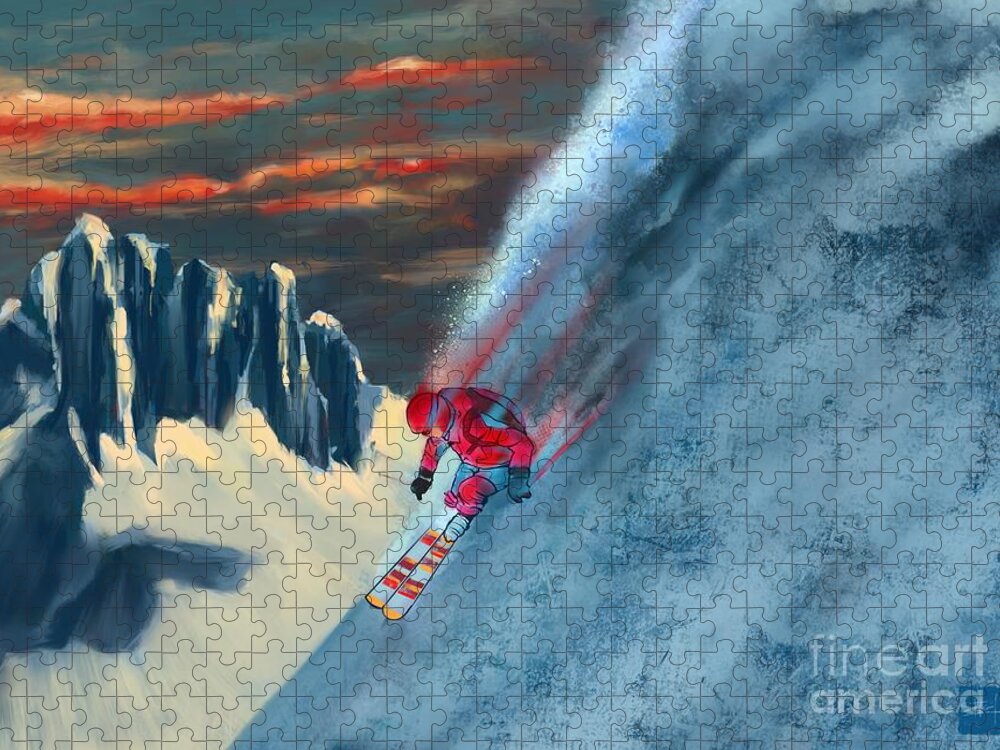 Ski Jigsaw Puzzle featuring the painting Extreme ski painting by Sassan Filsoof