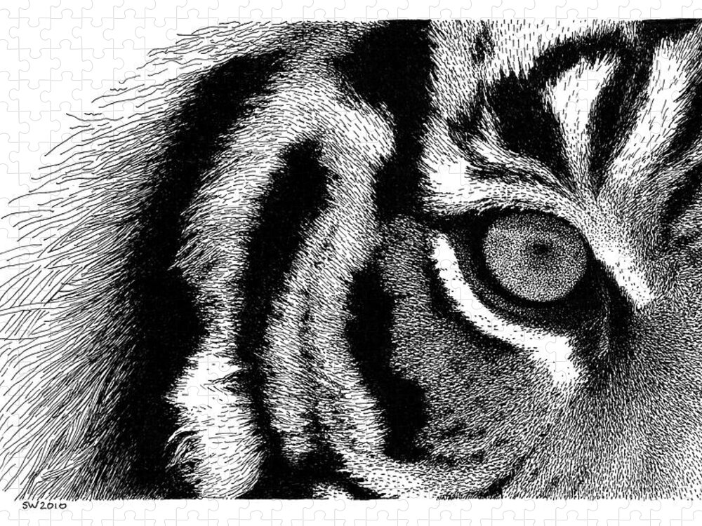 eye Of The Tiger Jigsaw Puzzle featuring the drawing Eye of the Tiger by Scott Woyak