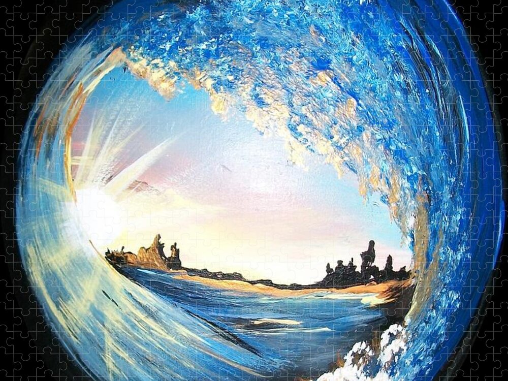 #seascape Jigsaw Puzzle featuring the painting Eye of the Wave by Sharon Duguay