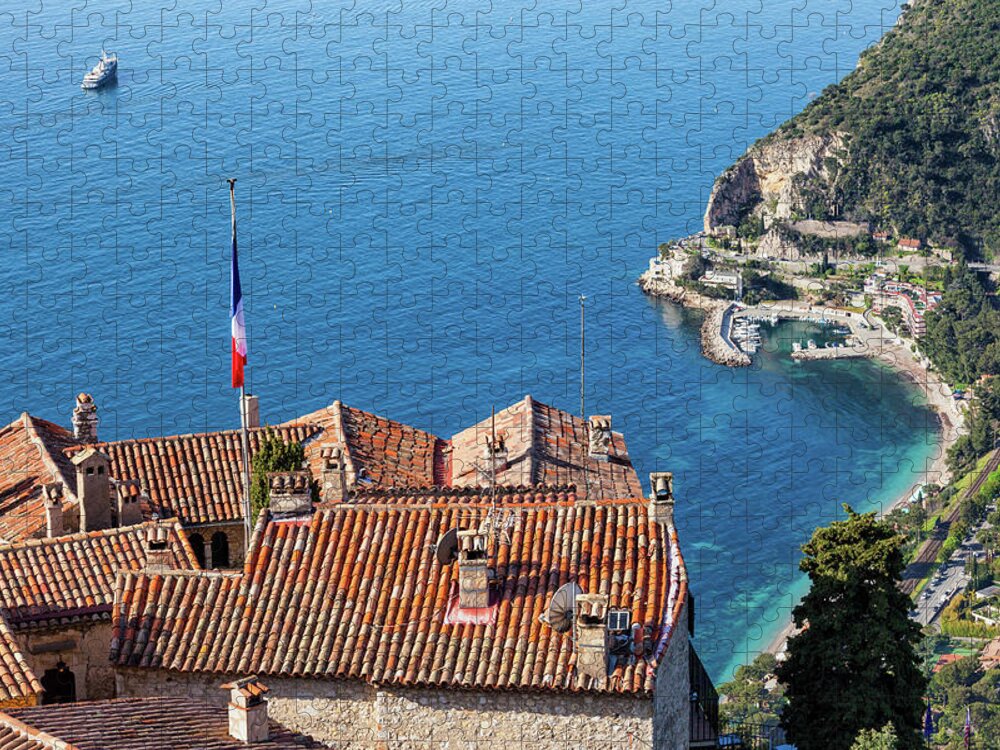 Eze Jigsaw Puzzle featuring the photograph Eze Village and The Sea in France by Artur Bogacki