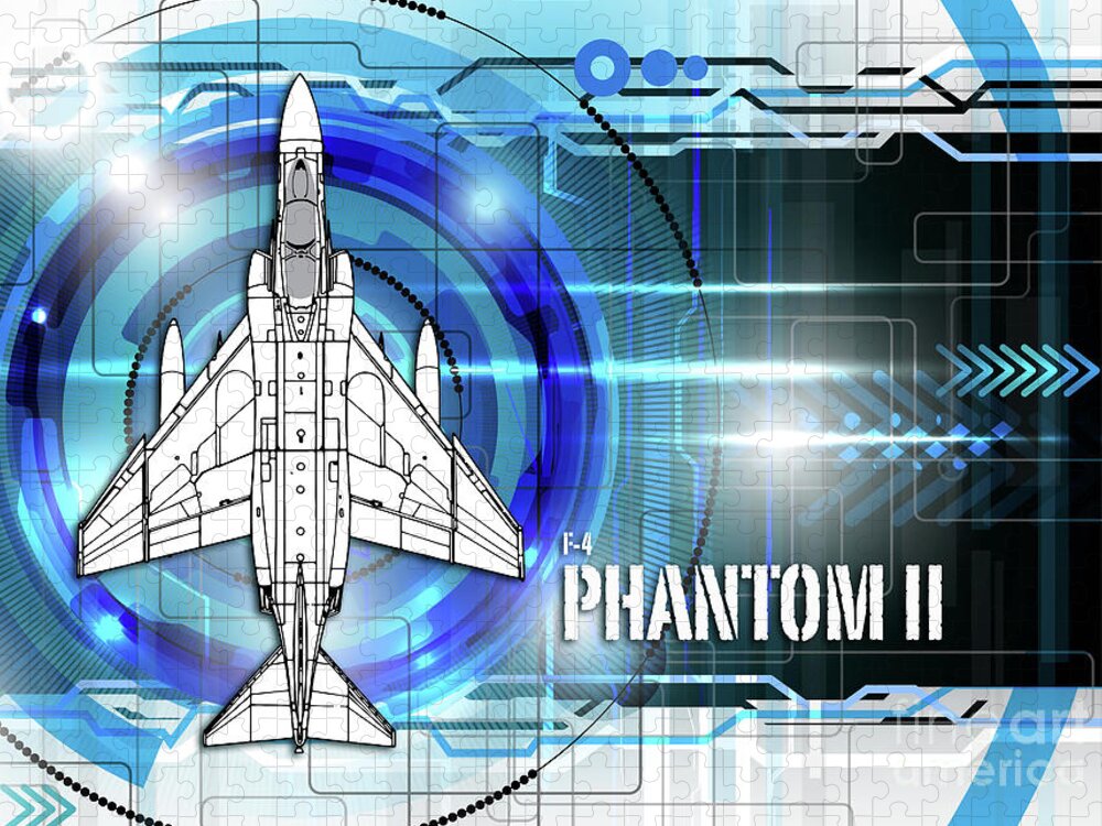 F4 Jigsaw Puzzle featuring the digital art F4 Phantom Blueprint by Airpower Art