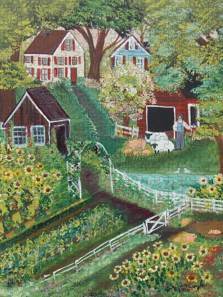 Landscape Jigsaw Puzzle featuring the painting Fairview Farm by Virginia Coyle