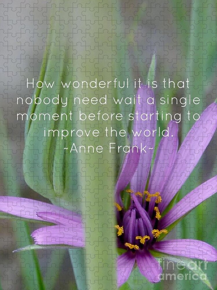 Fairy Wish Flower Anne Frank Quote Jigsaw Puzzle featuring the photograph Fairy Wish Flower Quote by Susan Garren