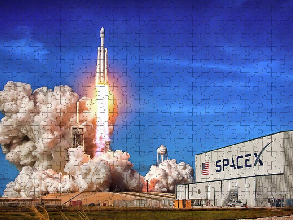 Falcon Heavy Jigsaw Puzzle featuring the photograph Falcon Heavy SpaceX rocket launch maiden flight by SpaceX