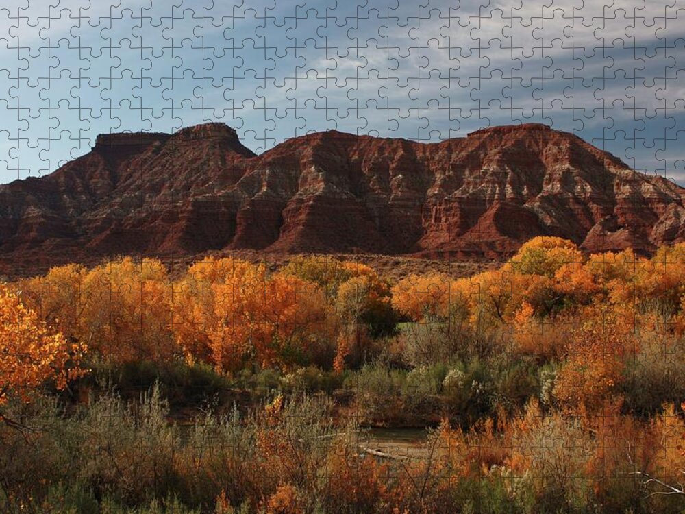 Fall Foliage Zion Nat. Park Landscape Jigsaw Puzzle featuring the photograph Fall Colors Near Zion by Barbara Smith-Baker