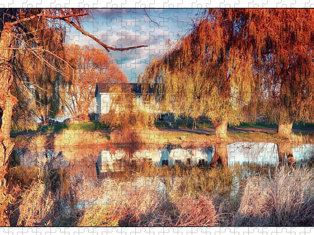 Yard Jigsaw Puzzle featuring the photograph Fall reflections by Tatiana Travelways
