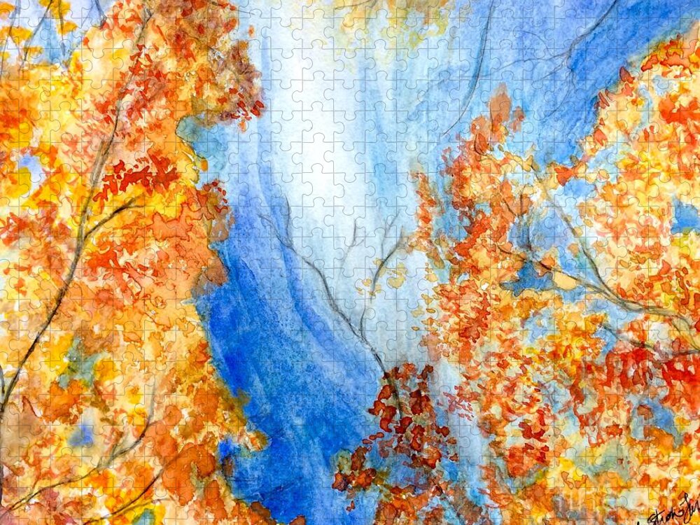 Watercolor Jigsaw Puzzle featuring the painting Fall Splendor by Deb Stroh-Larson