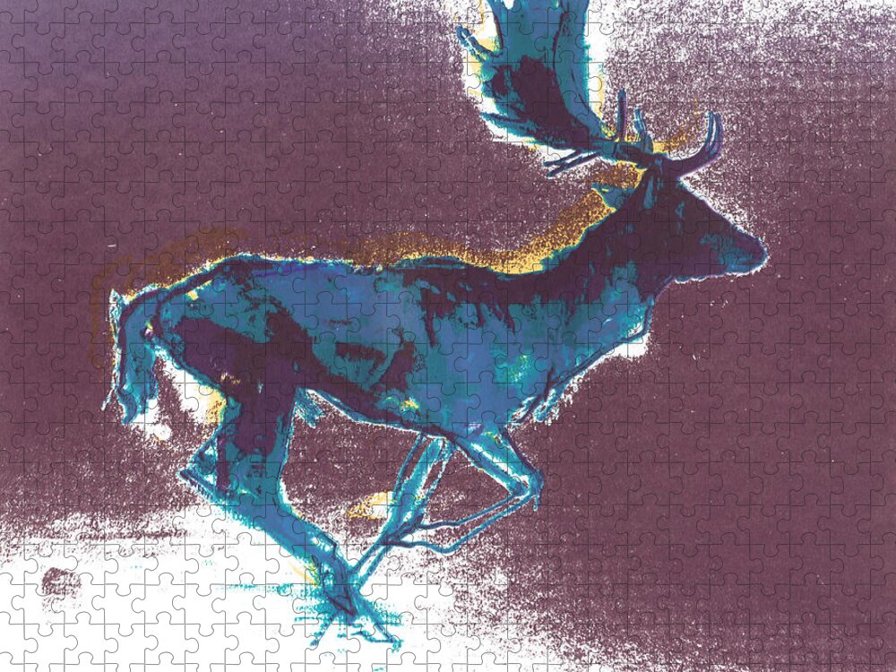 Stag Jigsaw Puzzle featuring the painting Fallow Buck by Mark Adlington