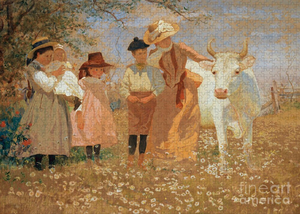Family Group with Cow Jigsaw Puzzle by Louis Comfort Tiffany