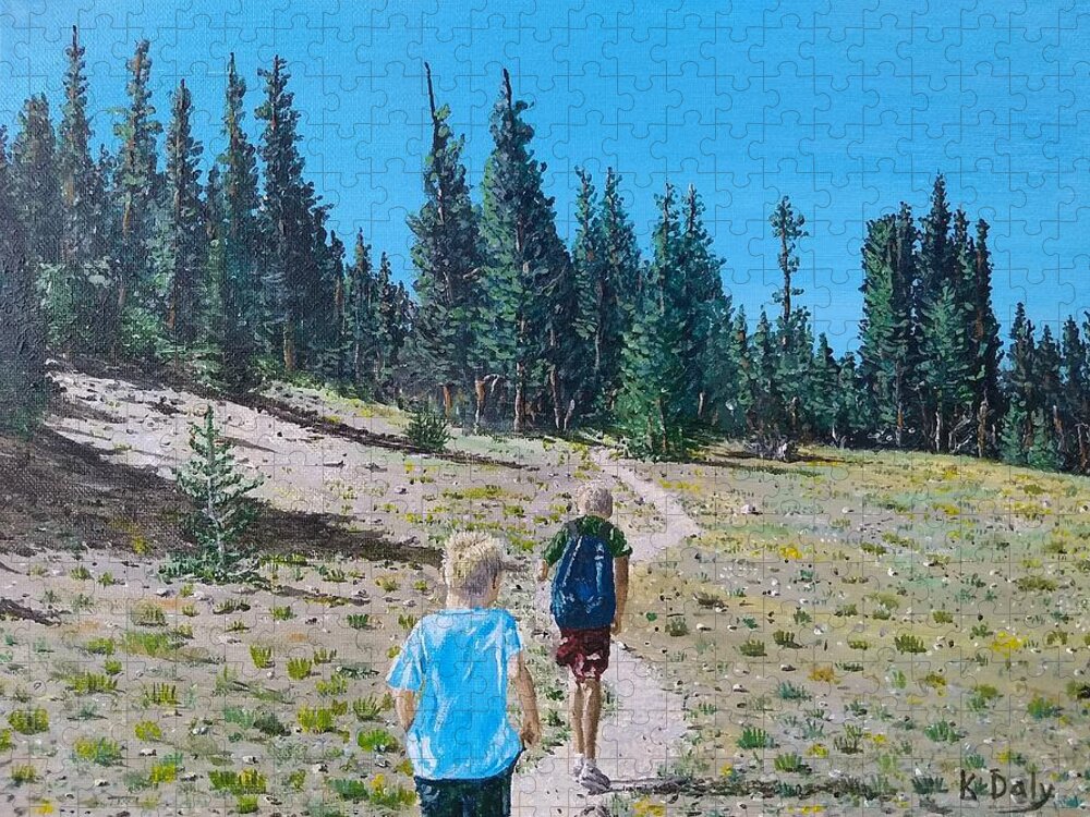 Mammoth Jigsaw Puzzle featuring the painting Family hike by Kevin Daly