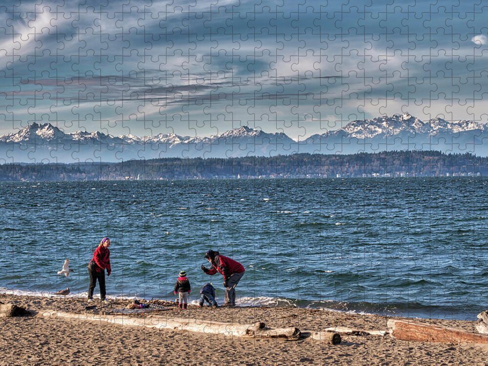 Seattle Jigsaw Puzzle featuring the photograph Family Time at the Beach by Spencer McDonald