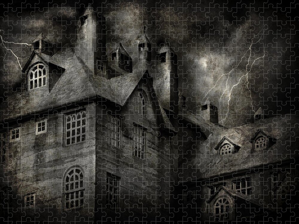 Halloween Jigsaw Puzzle featuring the photograph Fantasy - Haunted - It was a dark and stormy night by Mike Savad