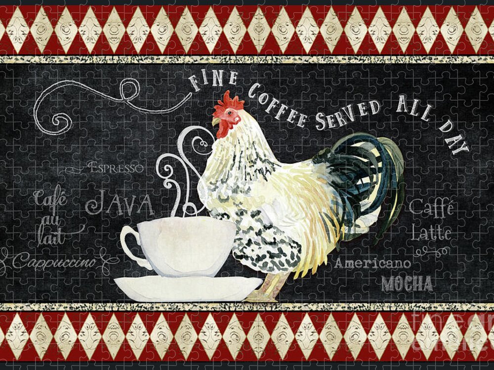Coffee Cup Jigsaw Puzzle featuring the painting Farm Fresh Rooster 5 - Coffee Served Chalkboard Cappuccino Cafe Latte by Audrey Jeanne Roberts