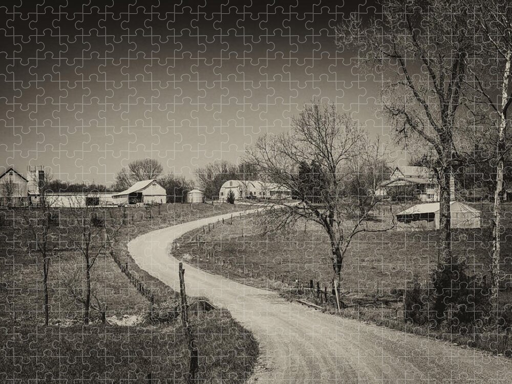 Farm Jigsaw Puzzle featuring the photograph Farm in Gasconade County MO monotone_DSC4116 by Greg Kluempers