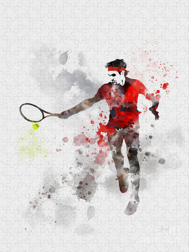 Roger Federer Jigsaw Puzzle featuring the mixed media Federer by My Inspiration