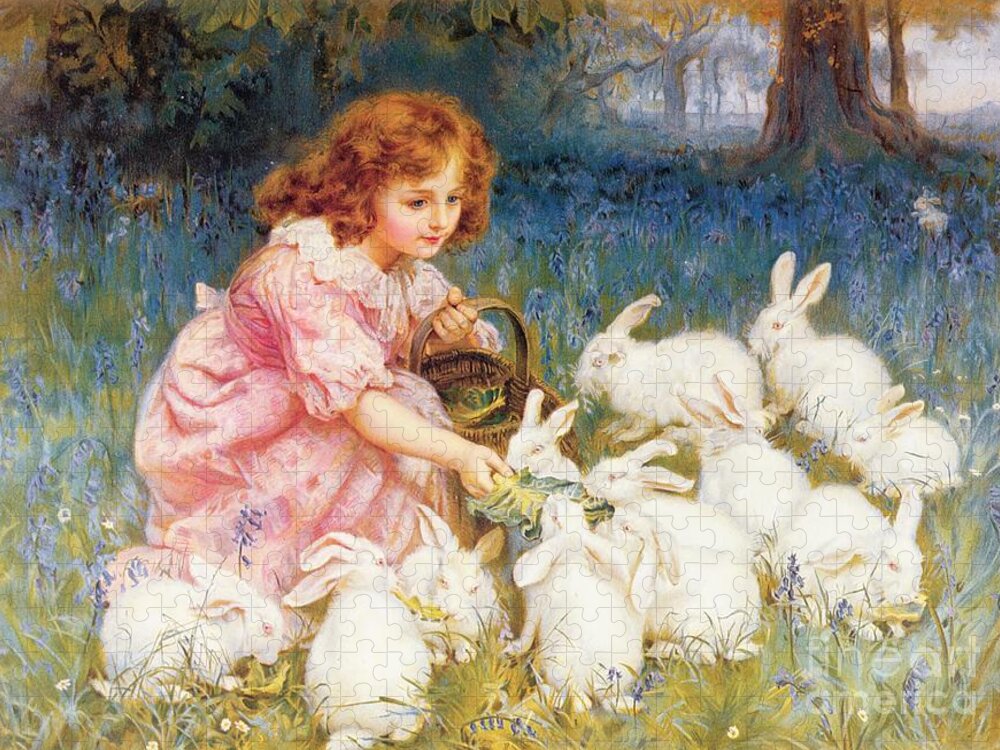 Feeding Jigsaw Puzzle featuring the painting Feeding the Rabbits by Frederick Morgan