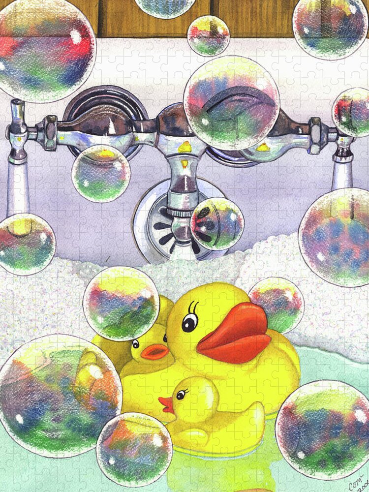 Bubbles Jigsaw Puzzle featuring the painting Feelin Ducky by Catherine G McElroy