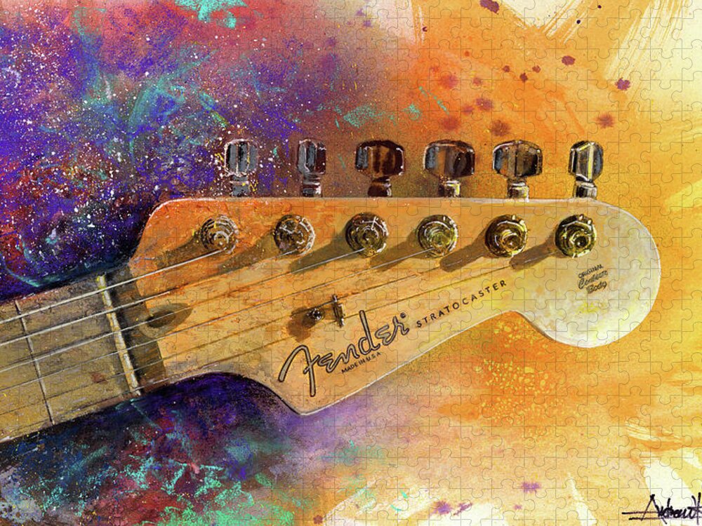 Fender Stratocaster Jigsaw Puzzle featuring the painting Fender Head by Andrew King