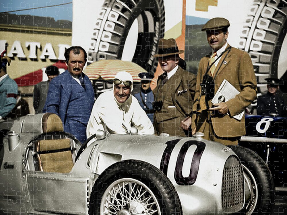 Porshe Jigsaw Puzzle featuring the photograph Ferdinand Porshe and Hans Stuck and the Auto-Union Type A by Franchi Torres