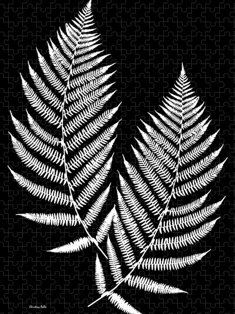 Fern Leaves Jigsaw Puzzle featuring the mixed media Fern Pattern Black and White by Christina Rollo