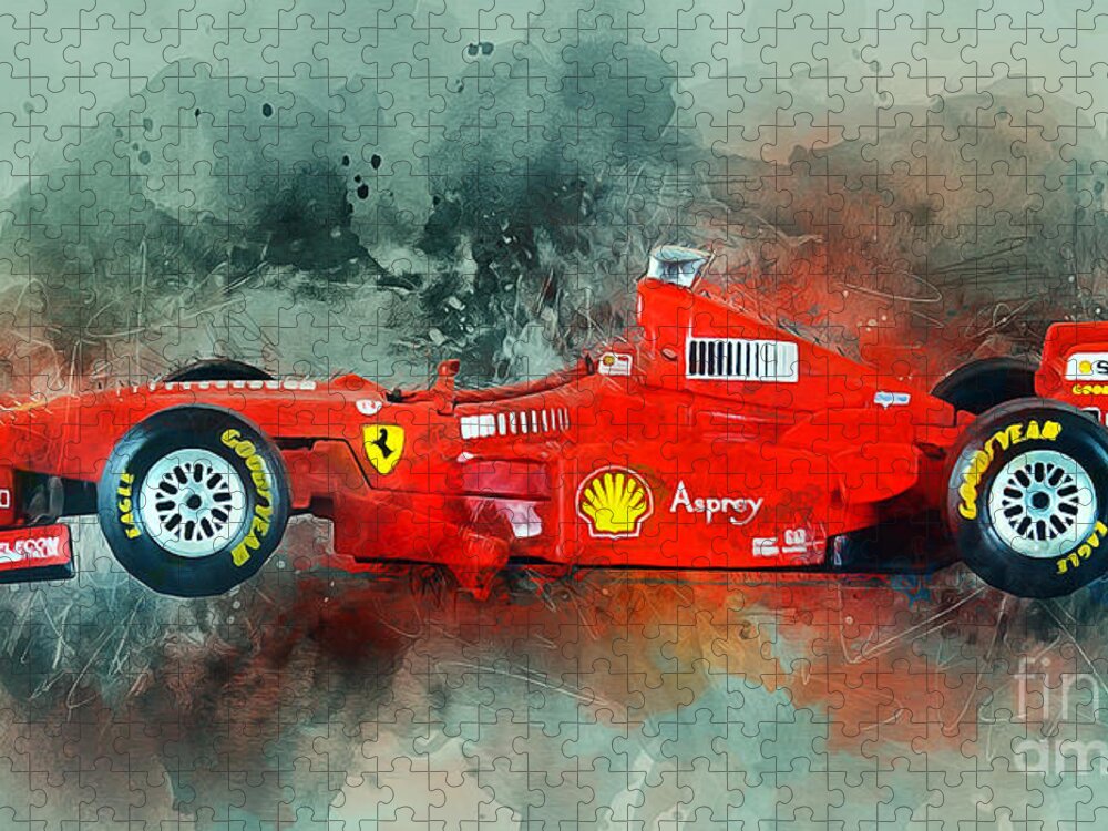 F1 Jigsaw Puzzle featuring the mixed media Ferrari F1 by Ian Mitchell