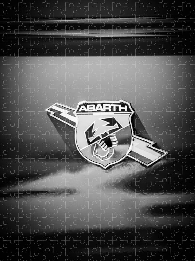 Fiat Abarth Emblem Jigsaw Puzzle featuring the photograph Fiat Abarth Emblem -ck1611bw by Jill Reger
