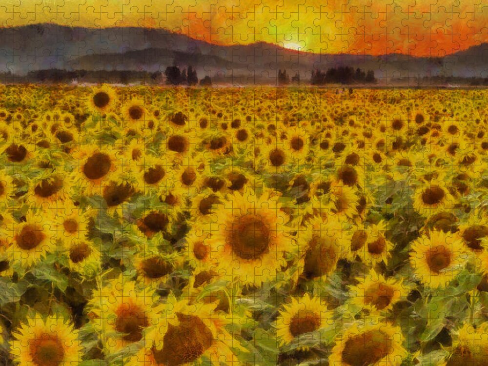 Sunflower Jigsaw Puzzle featuring the photograph Field of Sunflowers by Mark Kiver