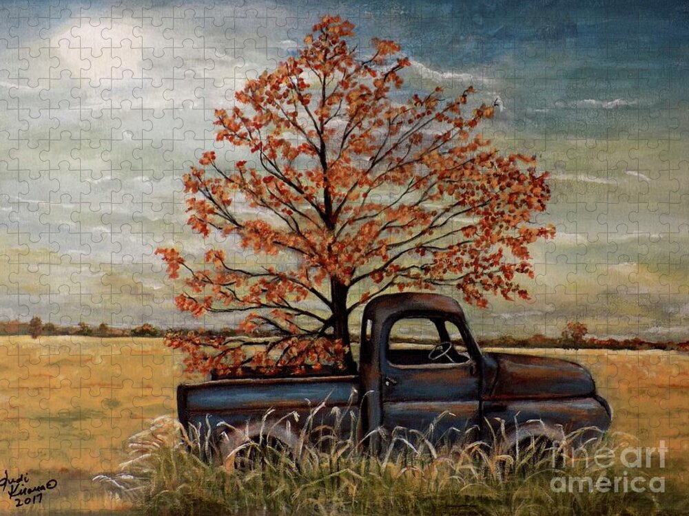 Old Truck Jigsaw Puzzle featuring the painting Field Ornaments by Judy Kirouac