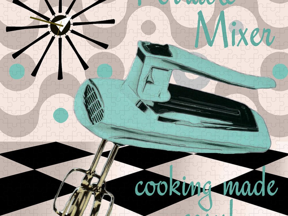 Vintage Mixer Jigsaw Puzzle featuring the painting Fifties Kitchen Portable Mixer by Mindy Sommers