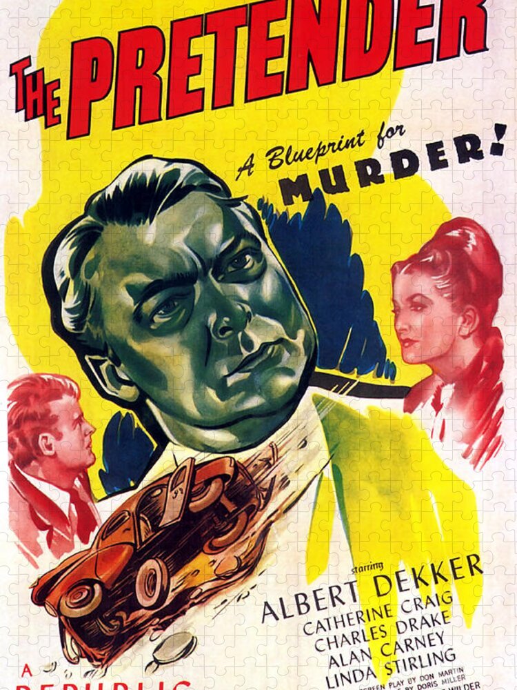 Film Noir Poster The Pretender Jigsaw Puzzle featuring the painting Film Noir Poster The Pretender by Vintage Collectables