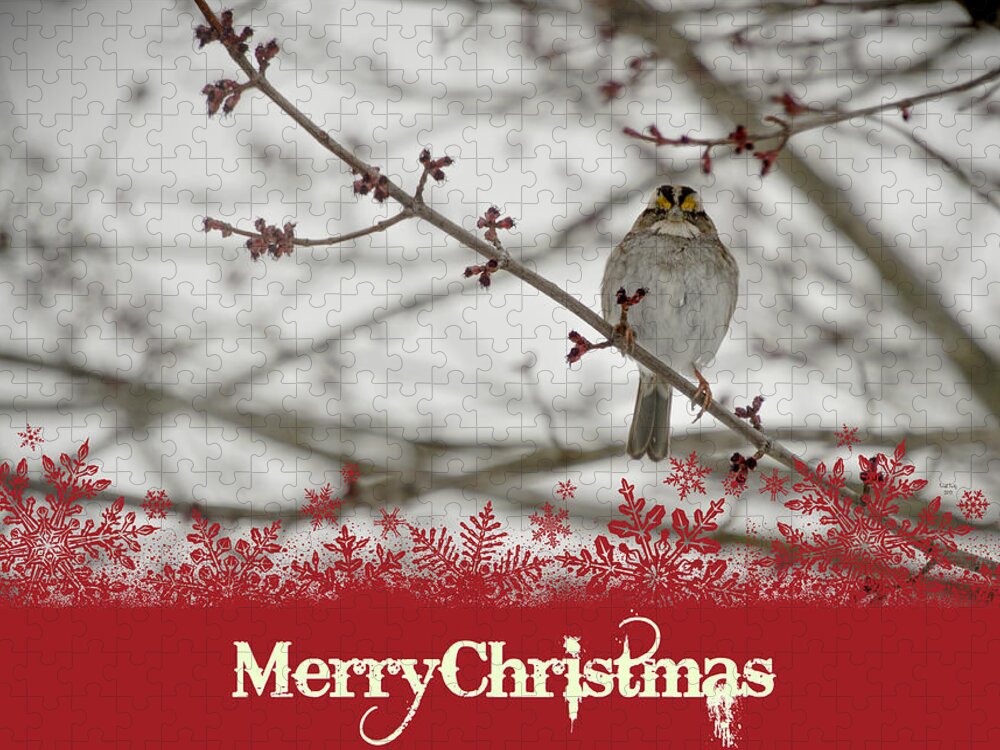 Christmas Jigsaw Puzzle featuring the mixed media Finch Christmas by Trish Tritz
