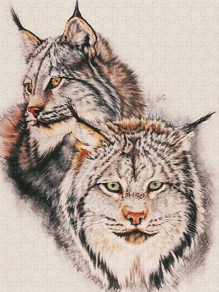Lynx Jigsaw Puzzle featuring the drawing Fire and Ice by Barbara Keith