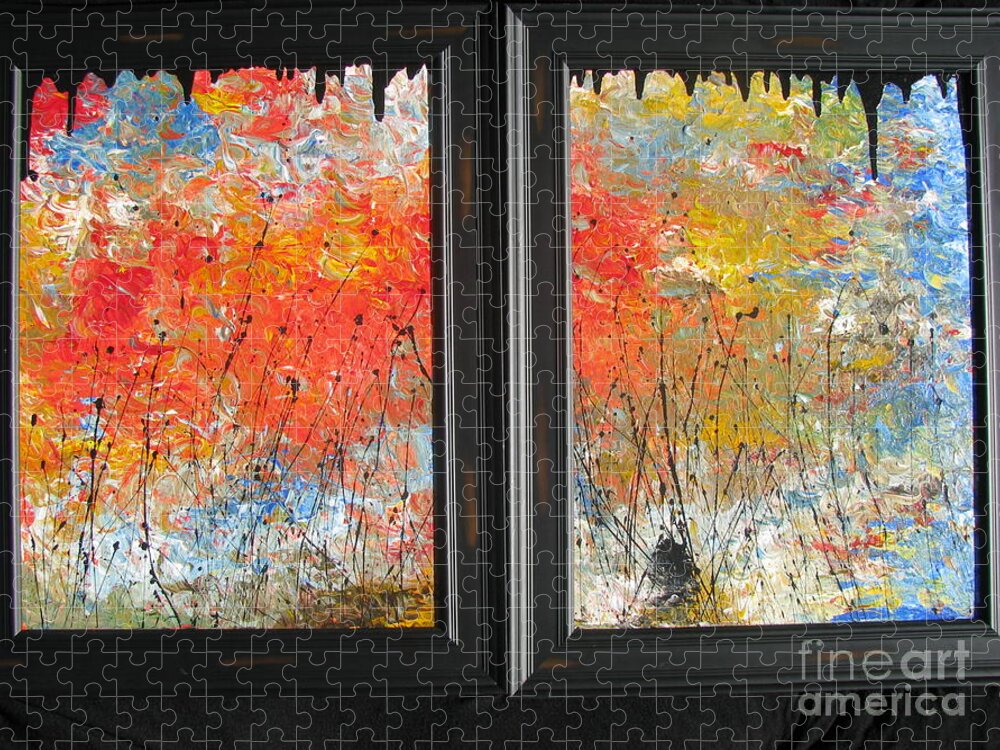 Fire Jigsaw Puzzle featuring the painting Fire On The Prairie by Jacqueline Athmann