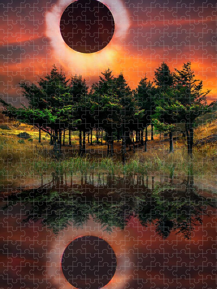 American Jigsaw Puzzle featuring the photograph Firefall Eclipse by Debra and Dave Vanderlaan