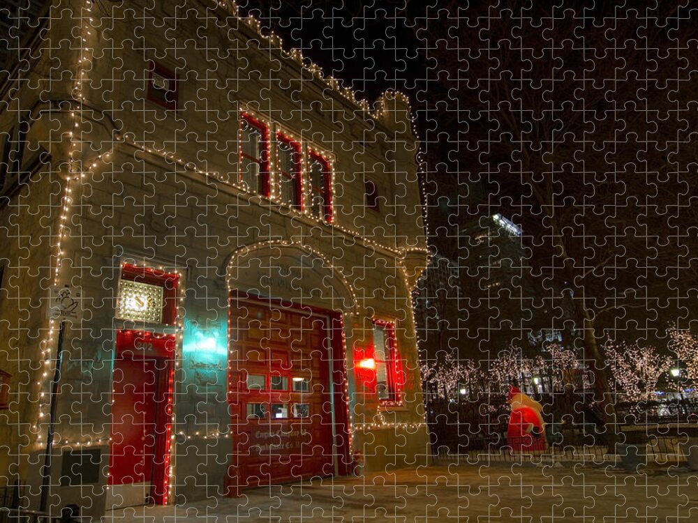 Firehouse Jigsaw Puzzle featuring the photograph Firehouse in xmas lights by Sven Brogren