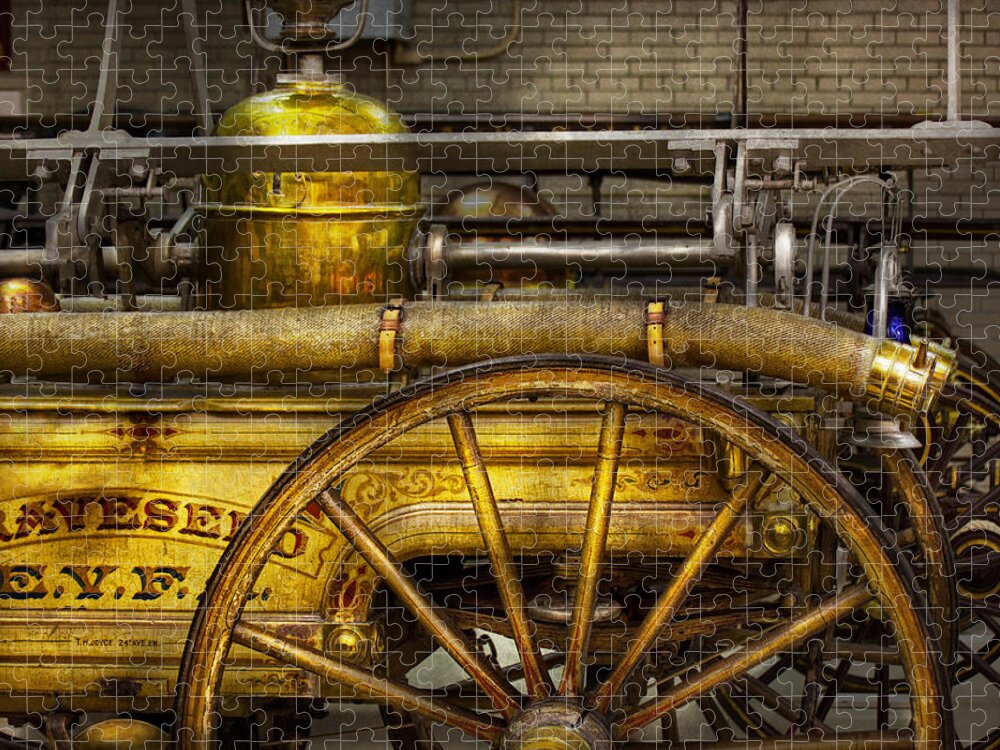 Fireman Jigsaw Puzzle featuring the photograph Fireman - Piano Engine - 1855 by Mike Savad