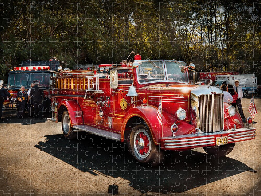 Fireman Art Jigsaw Puzzle featuring the photograph Fireman - The Procession by Mike Savad