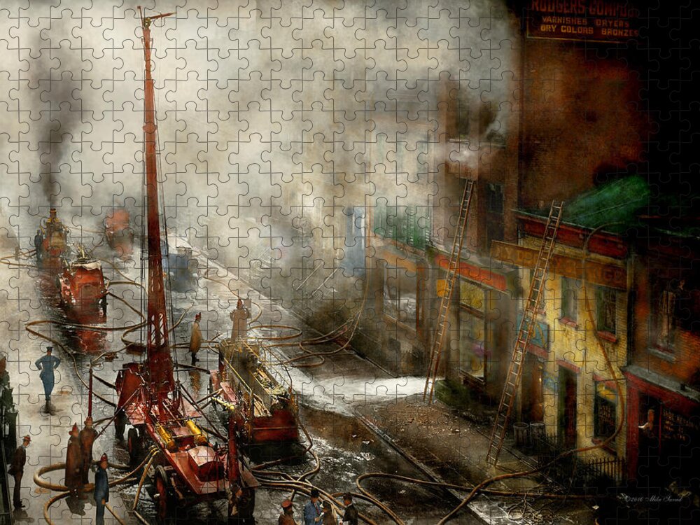 Fireman Jigsaw Puzzle featuring the photograph Fireman - New York NY - Big stink over ink 1915 by Mike Savad