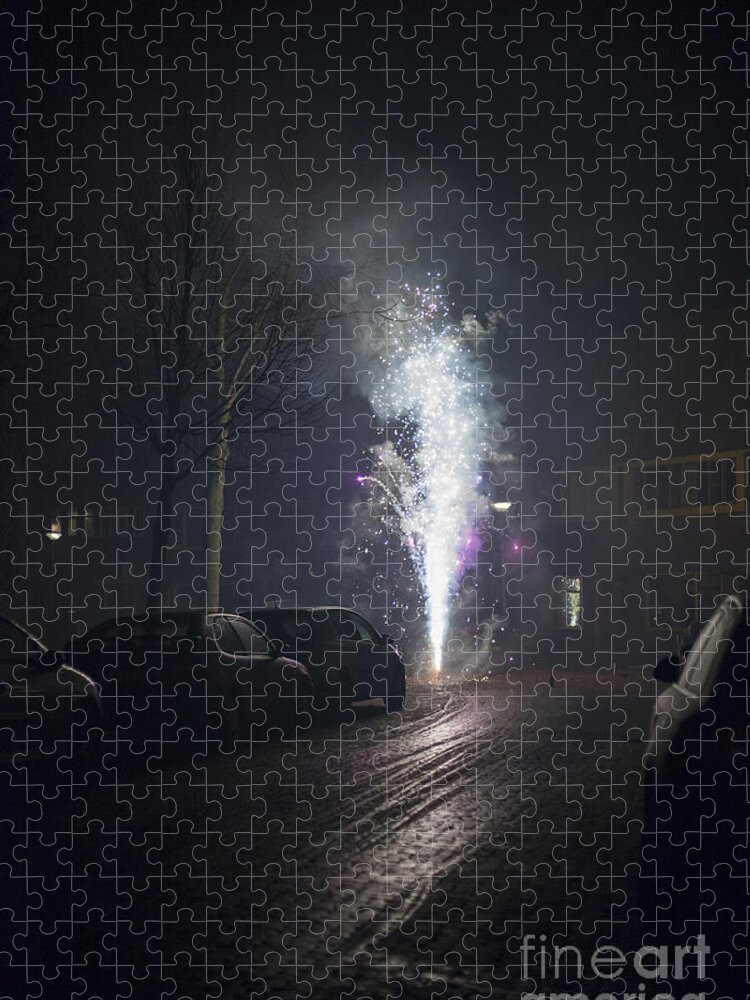 Works Jigsaw Puzzle featuring the photograph Fireworks in the street by Patricia Hofmeester