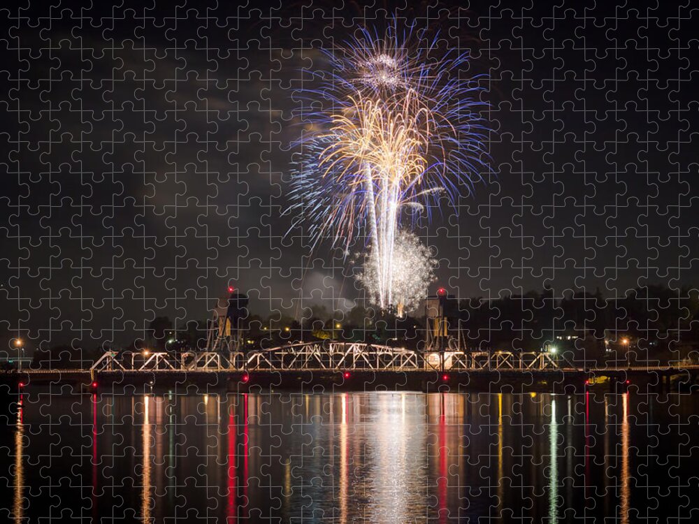 Lc Valley Jigsaw Puzzle featuring the photograph Fireworks over the Blue Bridge by Brad Stinson