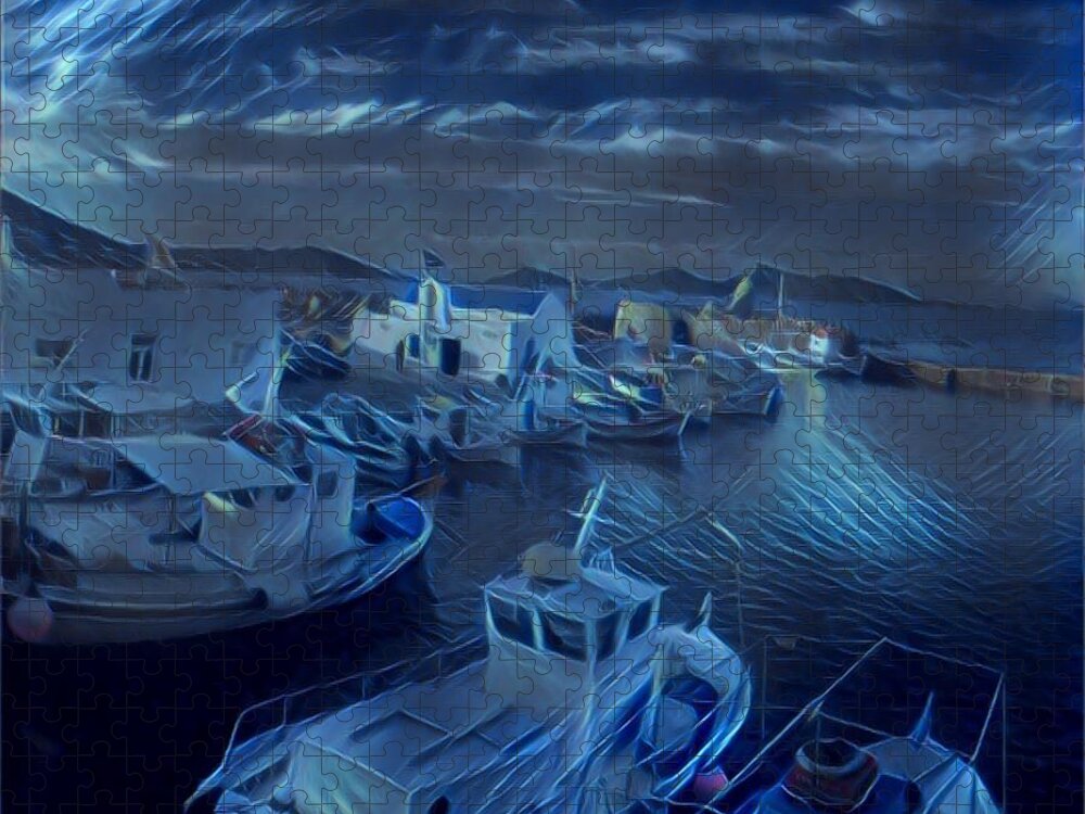 Colette Jigsaw Puzzle featuring the photograph Fish harbour Paros Island Greece by Colette V Hera Guggenheim