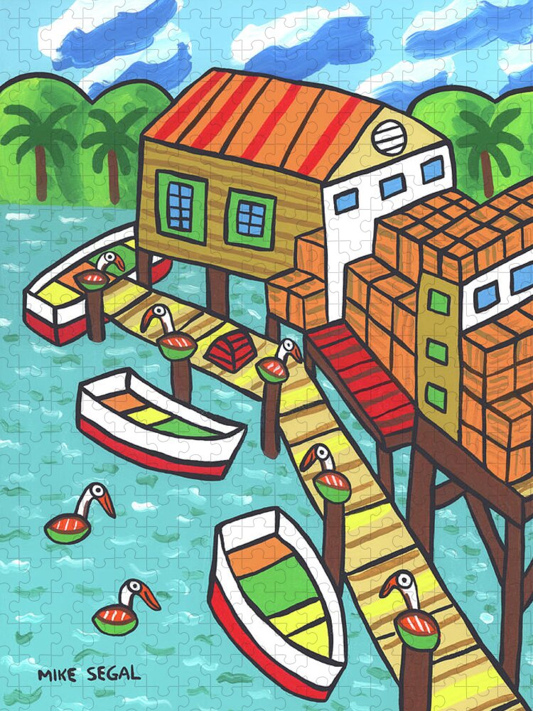 Cedar Key Jigsaw Puzzle featuring the painting Fish House-Cedar Key by Mike Segal